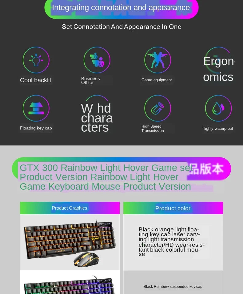 USB wired gaming keyboard and mouse set with rainbow LED backlighting; FLIPSTYLEZLLC on Tampa Home & Garden Store