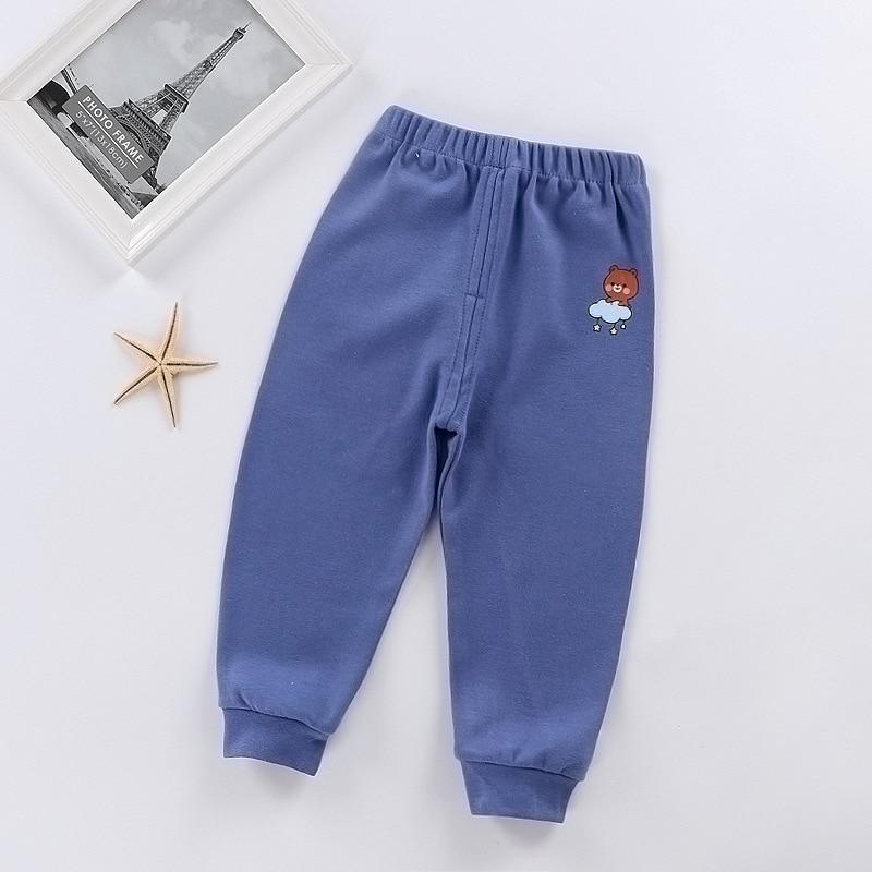 Stevvex baby winter pants blue cotton solid color with bear graphic elastic waist ribbed cuffs on Tampa Home & Garden Store