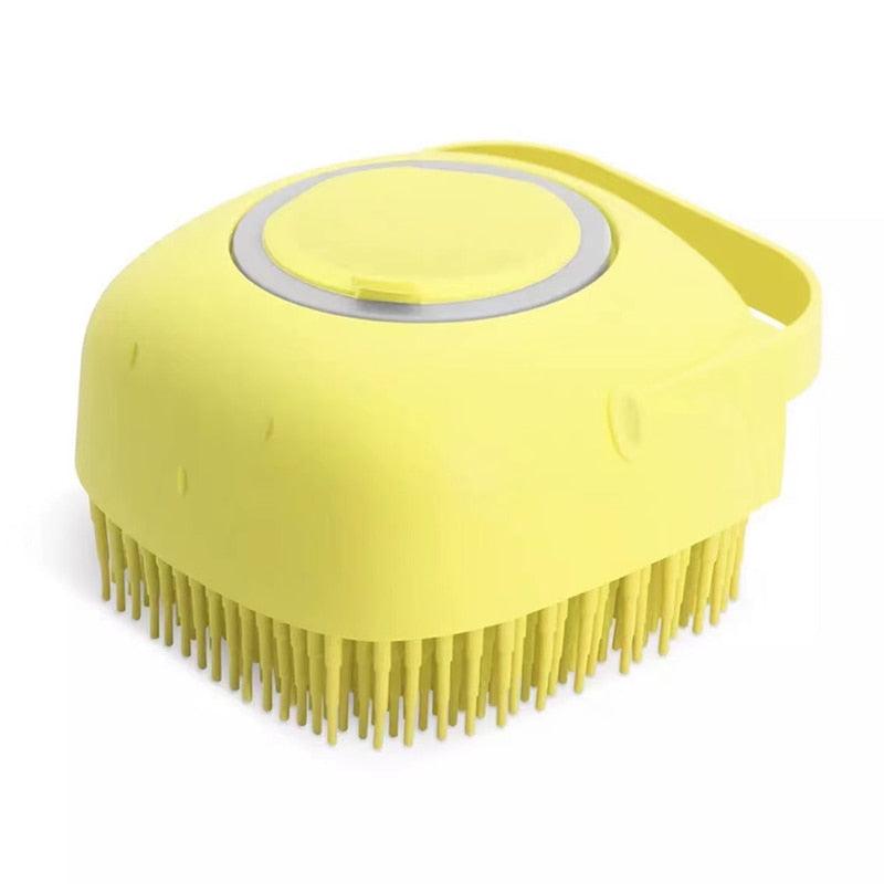 Stevvex 2-in-1 pet bath brush silicone massage comb yellow shower grooming tool on Tampa Home & Garden Store