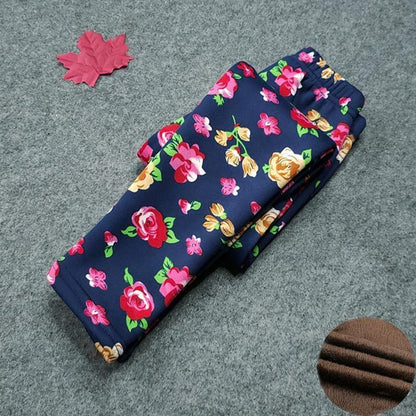 Stevvex kids floral thick leggings navy blue with rose print on Tampa Home & Garden Store