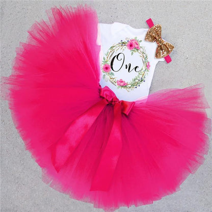 Unicorn tutu dress set for newborn girl by Stevvex with pink tulle tutu and gold headband on Tampa Home & Garden Store