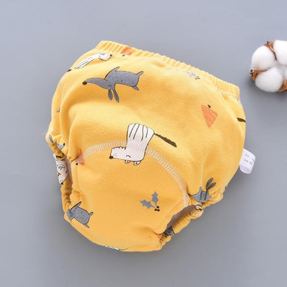 Baby Training Pants Cloth Diaper yellow with gray animal print Stevvex 6-layer gauze cover on Tampa Home & Garden Store