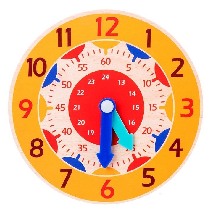 Montessori wooden clock toy for kids, bright round clock with blue hour hand and teal minute hand Stevvex on Tampa Home & Garden Store