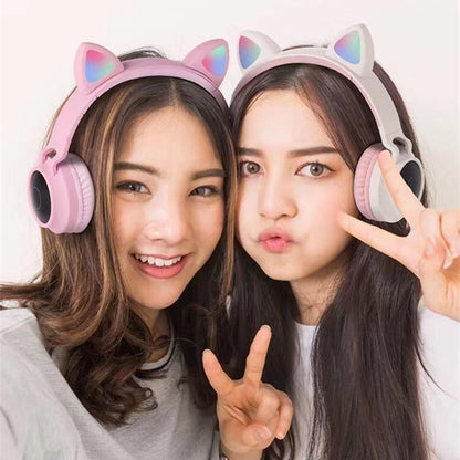 Stevvex LED Cat Ear Over-Ear Headphones with mic, Bluetooth 5.0, pink pair for kids on Tampa Home & Garden Store