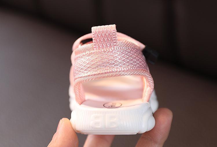 Stevvex pink baby sandal back view with canvas straps and white sole for infants on Tampa Home & Garden Store