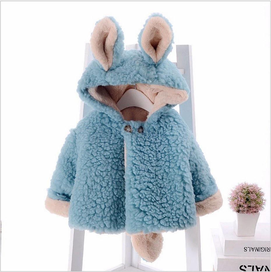 Baby girl bunny hooded fleece jacket sky blue plush coat with beige lining and ears on Tampa Home & Garden Store