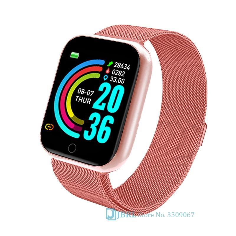 Stevvex rose gold stainless steel smart watch with pink mesh band, Android iOS compatible on Tampa Home & Garden Store