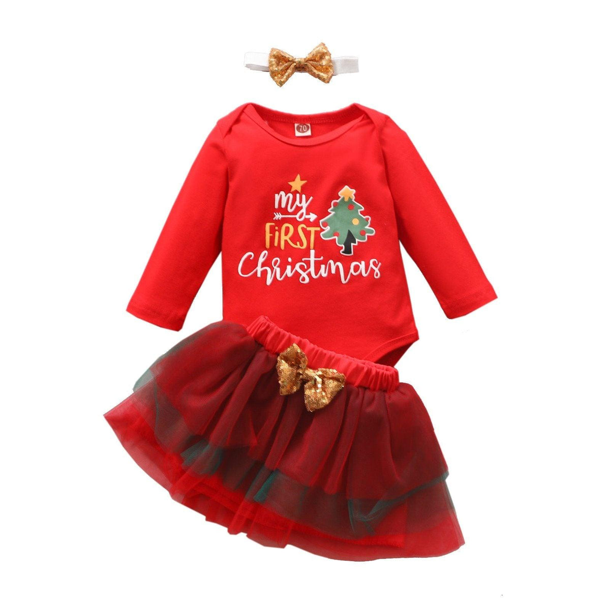 Stevvex 3-pcs Christmas red romper bodysuit with bowknot skirt and gold headband red tutu set on Tampa Home & Garden Store