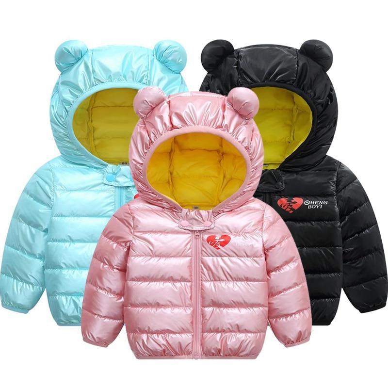 Stevvex infant hooded puffer jackets in pink, blue, and black with bear ears 3-pack on Tampa Home & Garden Store