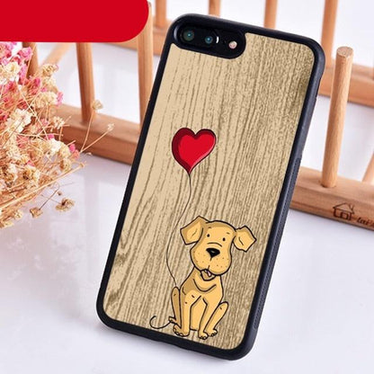 Stevvex iPhone case with wood backdrop and golden retriever heart balloon, black bumper on Tampa Home & Garden Store