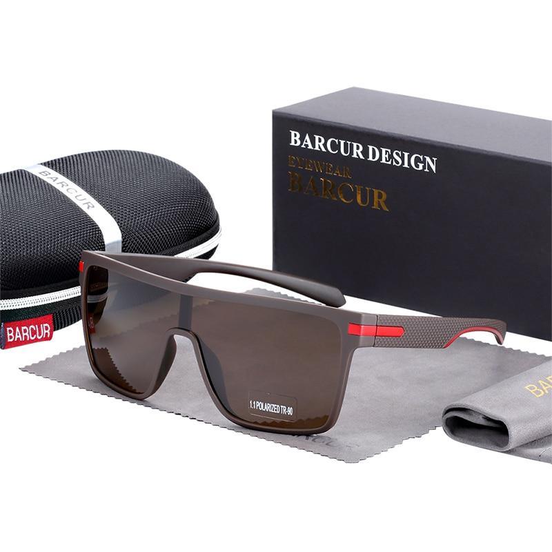 Stevvex oversized polarized square sunglasses brown lenses gray frame UV400 Barcur case on Tampa Home & Garden Store