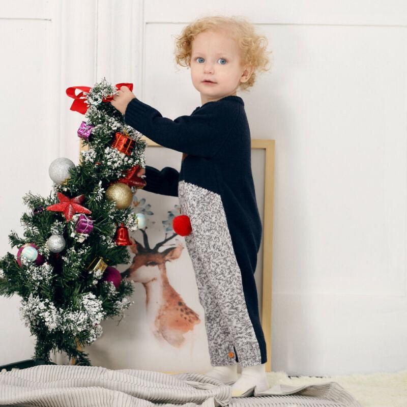 Stevvex baby Christmas romper navy gray knitted jumpsuit 0-2Y warm wool on Tampa Home & Garden Store