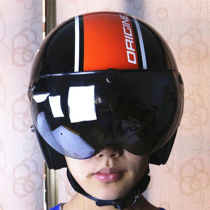 Universal 3-Snap Visor for open-face motorcycle helmet with dark mirrored visor on Tampa Home & Garden Store