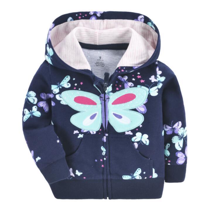 Stevvex newborn baby navy hoodie with pastel butterfly print, zip front, beige hood lining on Tampa Home & Garden Store