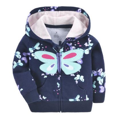 Stevvex newborn baby navy hoodie with pastel butterfly print, zip front, beige hood lining on Tampa Home & Garden Store