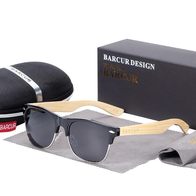 Stevvex bamboo polarized wood sunglasses with UV400 protection, black frame bamboo temples on Tampa Home & Garden Store