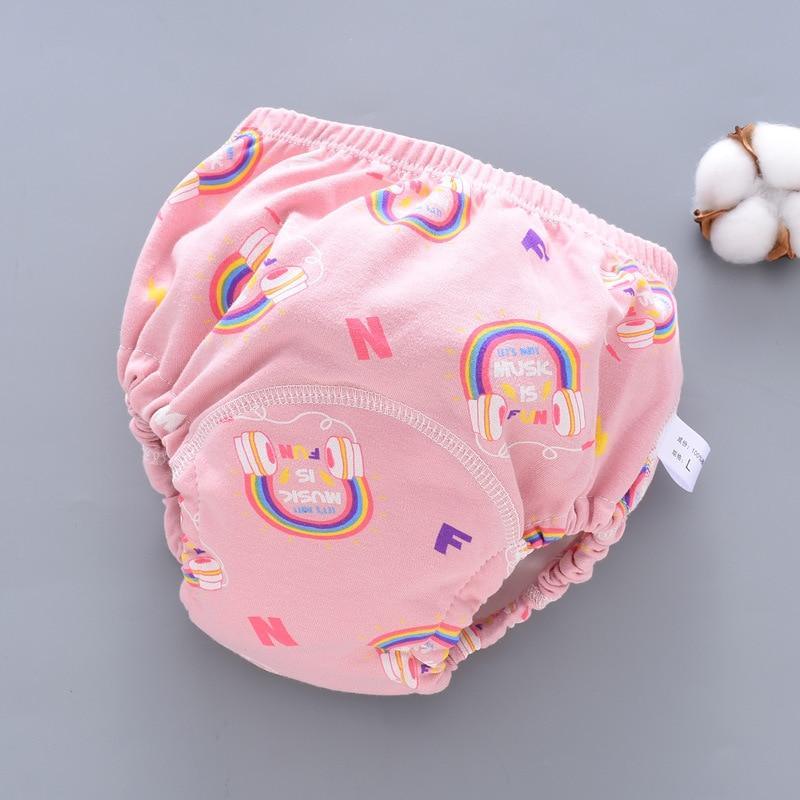 Baby training pants cloth diaper Stevvex pink with rainbow headphones print, reusable on Tampa Home & Garden Store