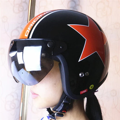 Universal 3-Snap Visor for open-face motorcycle helmet, black with orange star, BikerZoneZ on Tampa Home & Garden Store