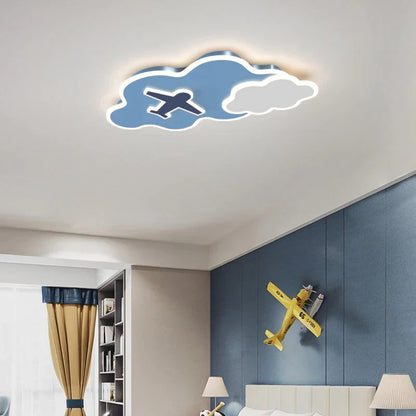 DecorBites Kids Space Theme Ceiling Lamp blue cloud with airplane silhouette for bedroom on Tampa Home & Garden Store