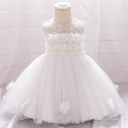 Baby dress Stevvex white lace bodice with floral appliqué and voluminous tulle skirt on Tampa Home & Garden Store