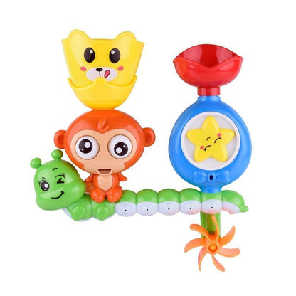Bath toy set with suction marble race track; yellow cat, orange monkey on blue timer on Tampa Home & Garden Store