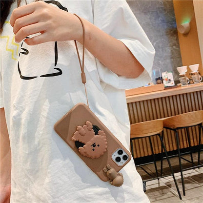 3D cartoon dog phone case by Stevvex with lanyard for iPhone 13 Pro Max; tan silicone on Tampa Home & Garden Store