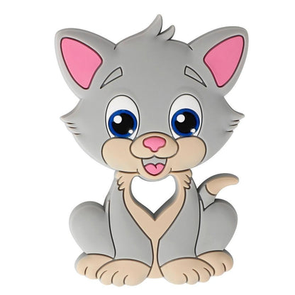 Stevvex baby silicone teether gray puppy with pink ears and heart chest opening on Tampa Home & Garden Store