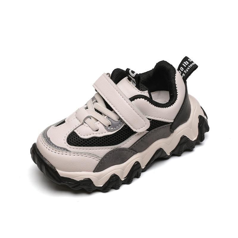 Stevvex kids sneakers with Velcro strap, beige mesh upper and chunky black sole on Tampa Home & Garden Store
