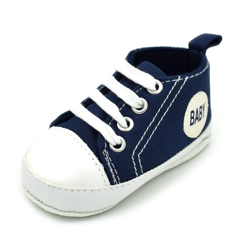 Classic canvas baby sneaker navy blue with white toe cap and laces on Tampa Home & Garden Store
