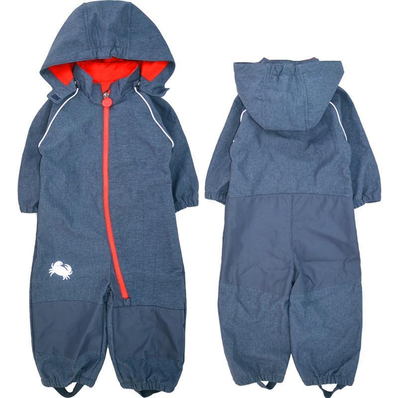 Stevvex kids ski suit blue shell jumpsuit with red front zipper, hood, fleece lining on Tampa Home & Garden Store
