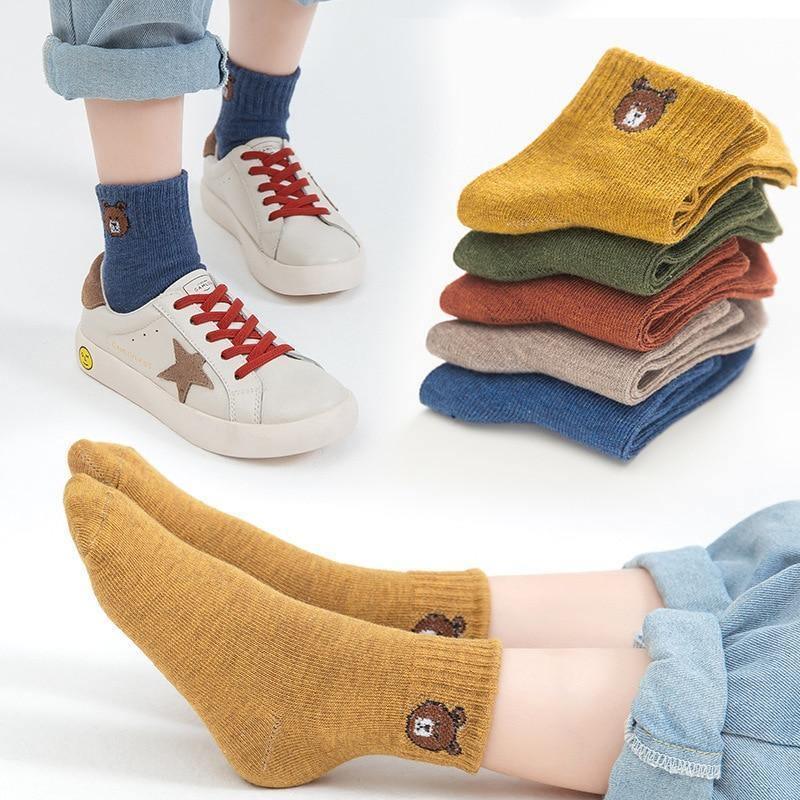 5 Pairs Baby Boys Winter Socks Cartoon Bear assorted colors breathable cotton on Tampa Home & Garden Store