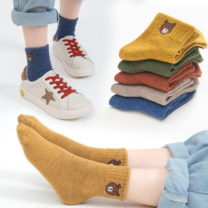 5 Pairs Baby Boys Winter Socks Cartoon Bear assorted colors breathable cotton on Tampa Home & Garden Store