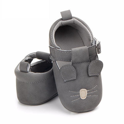 Stevvex gray cat-face baby shoes for first walkers, soft suede-like material, flexible pair on Tampa Home & Garden Store