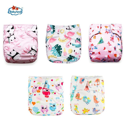 Stevvex cloth diapers 5pcs set with panda, bananas, butterflies, owls and birds prints on Tampa Home & Garden Store