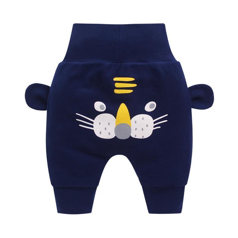 Stevvex navy blue baby long pants with tiger cartoon print cuffed ankles on Tampa Home & Garden Store