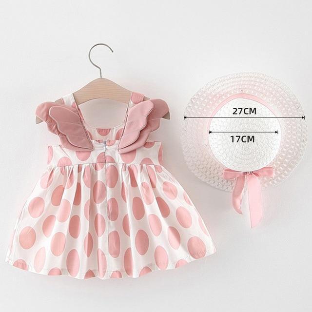 Baby girl 2-piece summer dress and hat set in pink cherry dot pattern Stevvex on Tampa Home & Garden Store