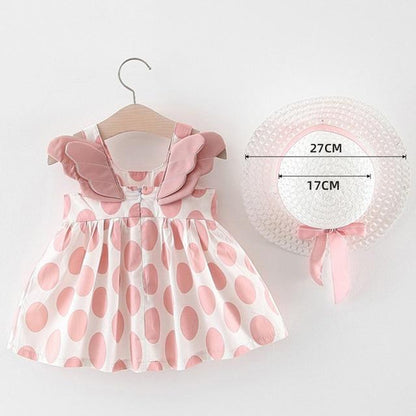 Baby girl 2-piece summer dress and hat set in pink cherry dot pattern Stevvex on Tampa Home & Garden Store