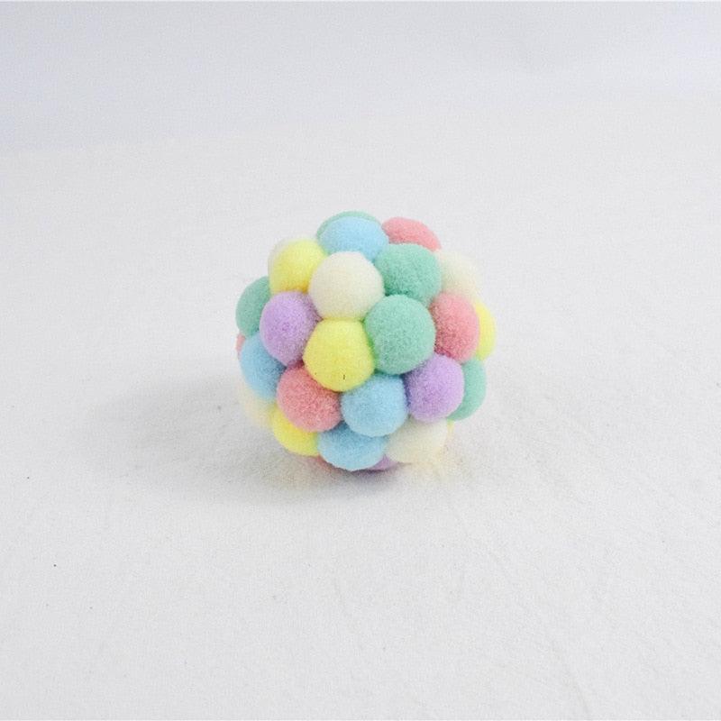 Plush pet toy ball multicolor pom-pom bite-resistant for cats and dogs Stevvex on Tampa Home & Garden Store