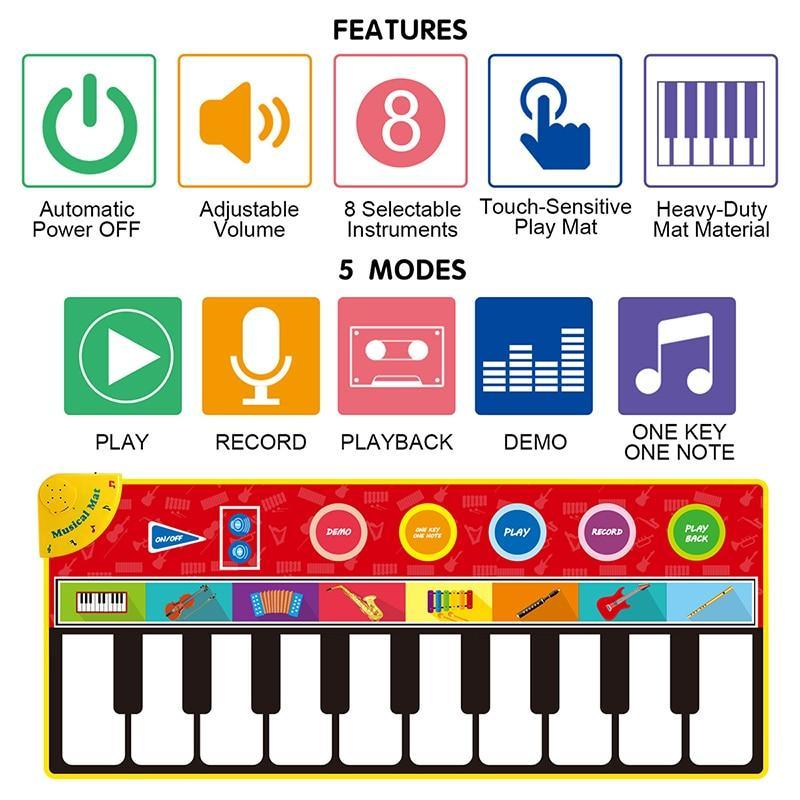 Big size music piano play mat with 8 instrument sounds by Stevvex for kids on Tampa Home & Garden Store
