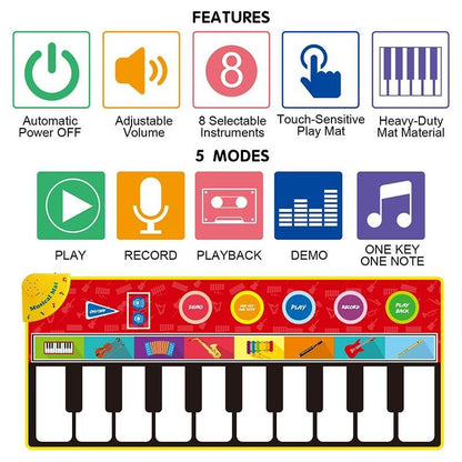 Big size music piano play mat with 8 instrument sounds by Stevvex for kids on Tampa Home & Garden Store