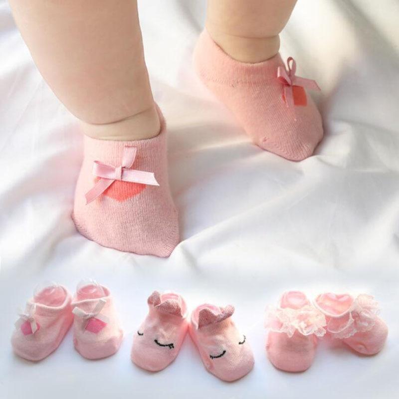 Baby girl anti-slip cotton bow lace flower floor socks pink with ribbon bow accents Stevvex on Tampa Home & Garden Store