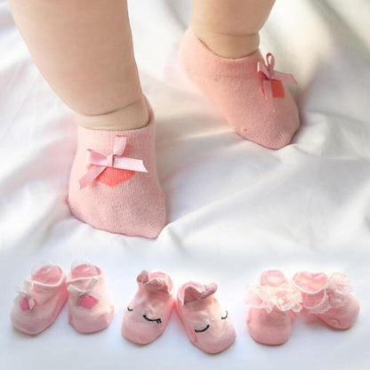 Baby girl anti-slip cotton bow lace flower floor socks pink with ribbon bow accents Stevvex on Tampa Home & Garden Store