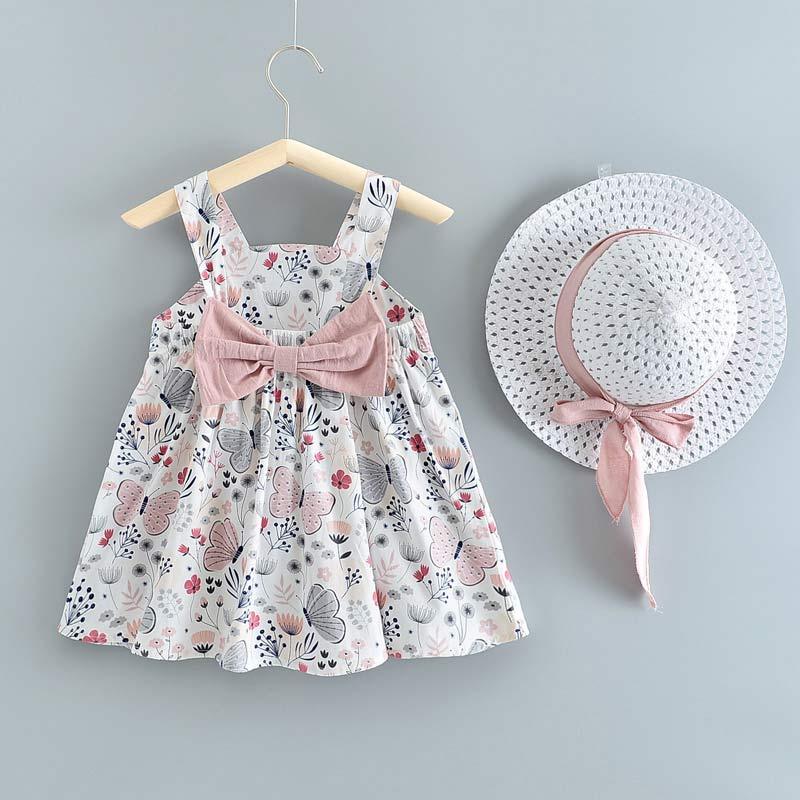 Stevvex newborn baby girl dress with hat set, floral butterfly print and pink bow sash on Tampa Home & Garden Store