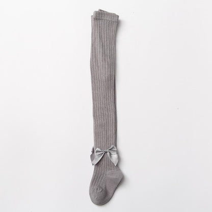 Children bowknot tights cotton gray ribbed knee-high by Stevvex for baby girls on Tampa Home & Garden Store