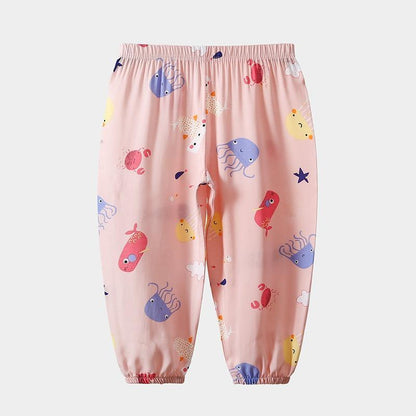 Baby pink Stevvex pajama pants with elastic waistband and colorful sea creature print on Tampa Home & Garden Store