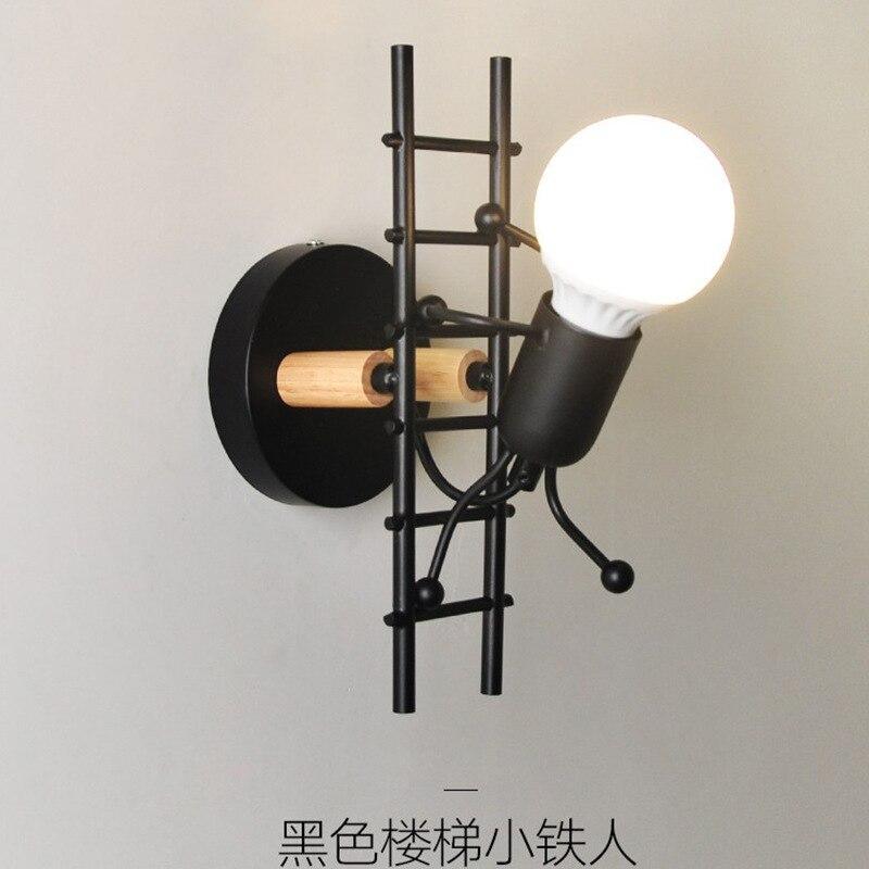 Stevvex wall sconce lamp modern retro ladder frame, black metal with wood accent on Tampa Home & Garden Store
