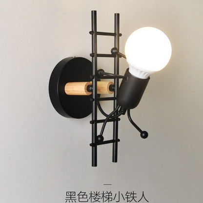 Stevvex wall sconce lamp modern retro ladder frame, black metal with wood accent on Tampa Home & Garden Store
