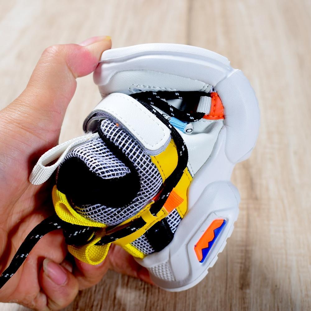 Stevvex toddler sneakers white mesh with yellow and orange accents, breathable lace-up on Tampa Home & Garden Store