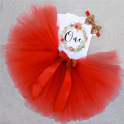 Unicorn tutu dress set for newborn girl with white onesie, red tulle tutu, satin bow on Tampa Home & Garden Store
