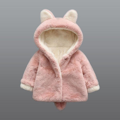 Baby girl rabbit-hooded plush jacket pink with white lining by Stevvex on Tampa Home & Garden Store